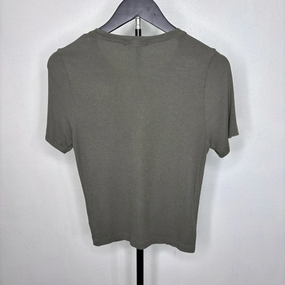 Marine Layer Top Womens Small Olive Green Twist Front Modal Stretch Minimalist - Picture 2 of 8